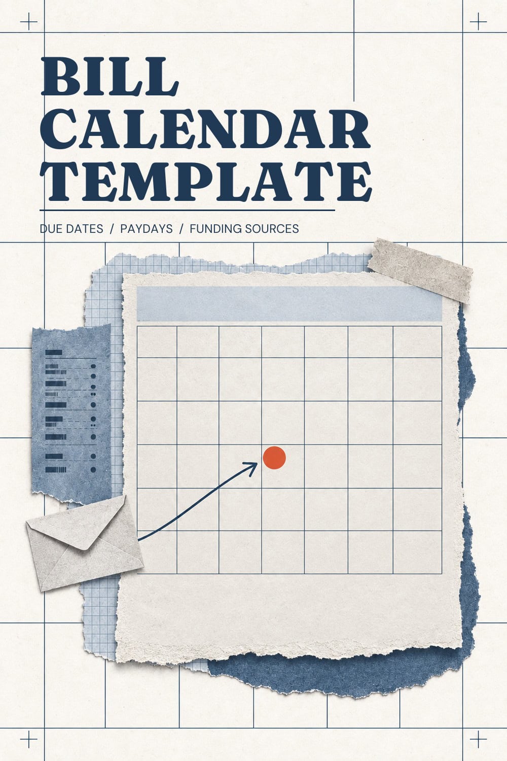 Bill calendar template showing household bills, due dates and paydays on one monthly calendar.