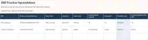 Preview of the Bill Tracker Spreadsheet resource