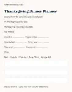 Preview of the Thanksgiving Dinner Planner resource