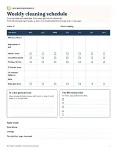 Preview of the blank weekly cleaning schedule printable
