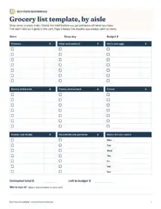 Preview of the blank grocery list template with pantry staples printable