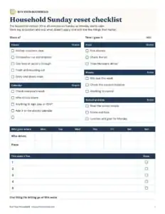Preview of the blank sunday reset checklist printable