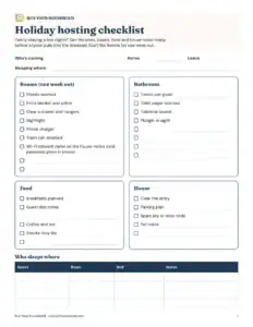 Preview of the blank holiday guest prep checklist printable