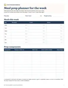 Preview of the blank meal prep planner for the week printable