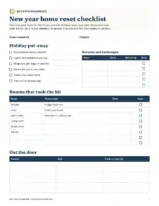 Preview of the blank new year home reset checklist printable