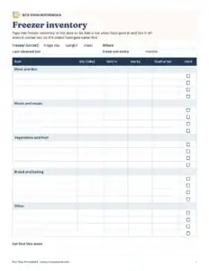 Preview of the blank freezer and fridge inventory printable