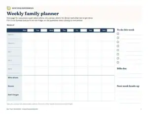 Preview of the blank weekly family planner printable