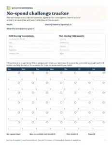 Preview of the blank no-spend challenge tracker printable