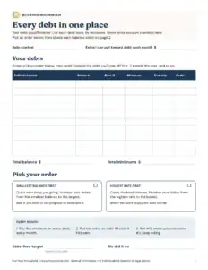 Preview of the blank debt payoff tracker printable