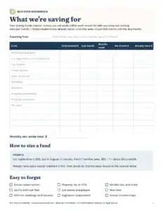 Preview of the blank sinking funds tracker printable