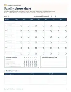 Preview of the blank family chore chart printable