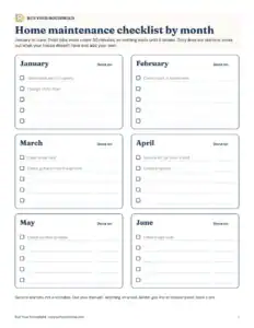 Preview of the blank home maintenance checklist by month printable