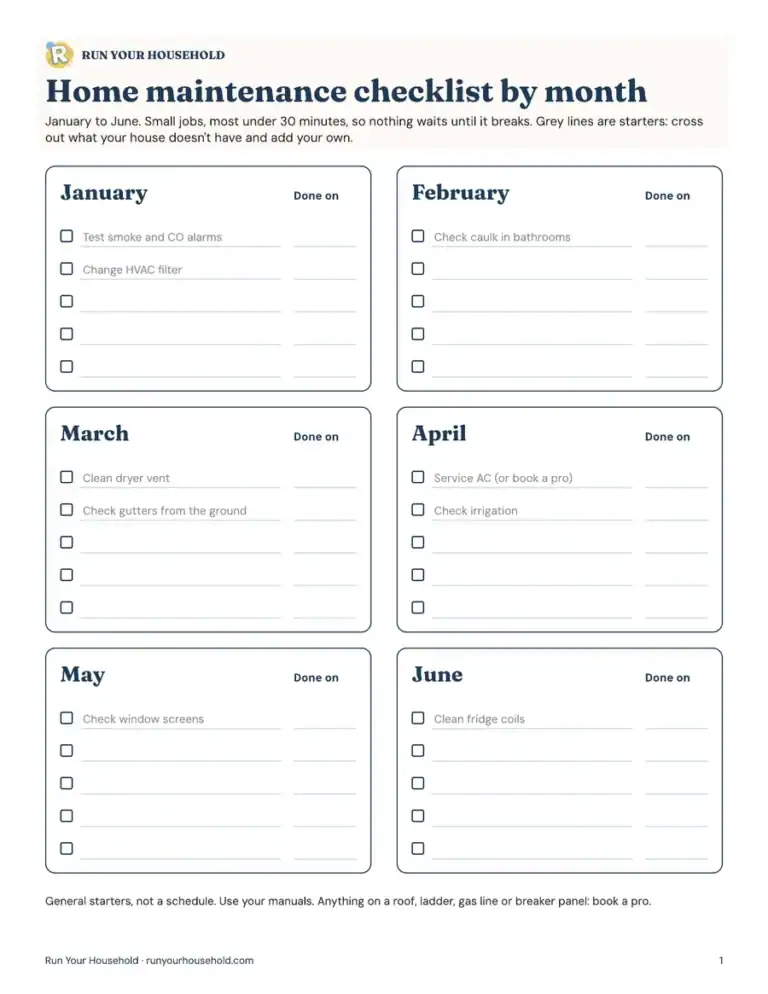 Preview of the home maintenance checklist by month worksheet.