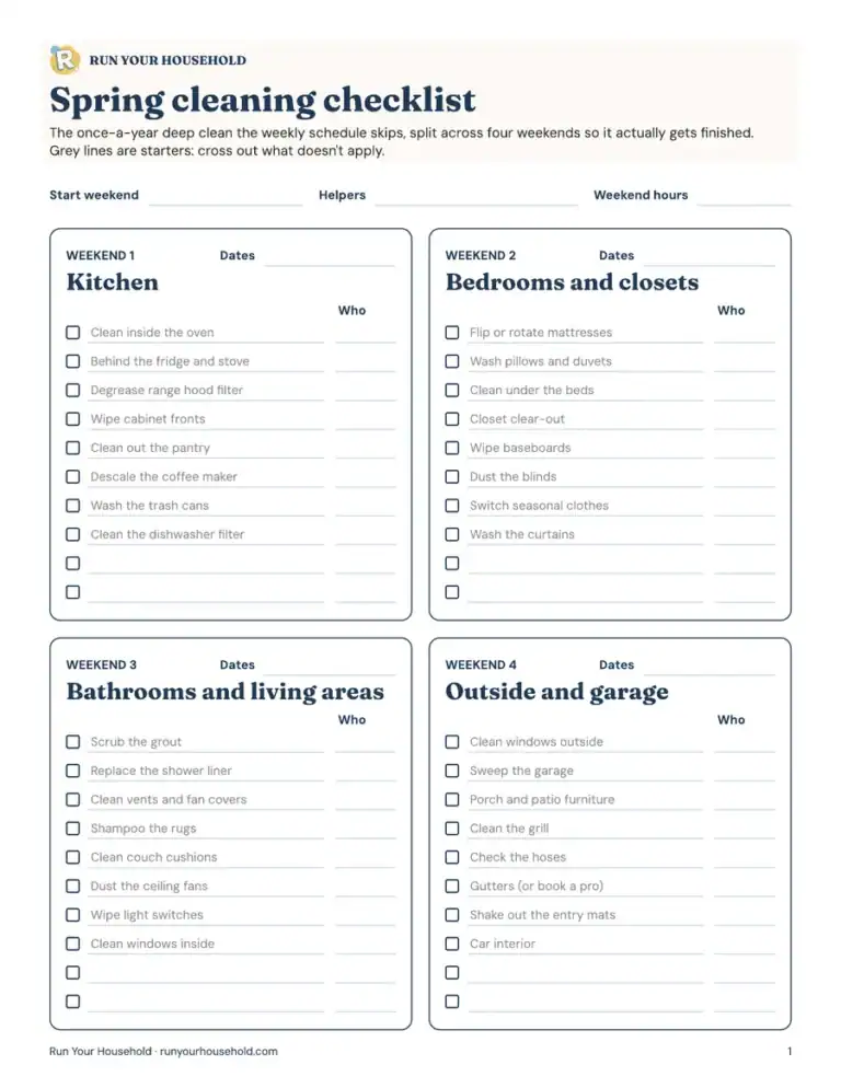 Preview of the spring cleaning checklist worksheet.