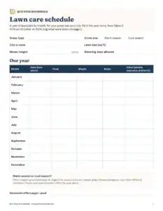 Preview of the blank lawn care schedule printable
