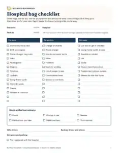 Preview of the blank hospital bag checklist printable