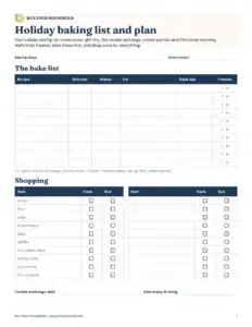 Preview of the blank holiday baking plan printable
