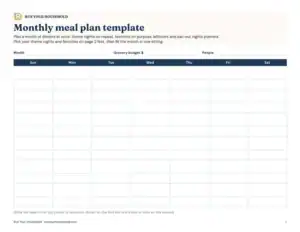 Preview of the blank monthly meal plan calendar printable