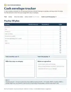 Preview of the blank cash envelope tracker printable