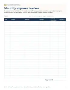 Preview of the blank monthly expense tracker printable