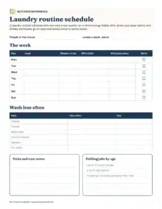Preview of the blank laundry routine schedule printable