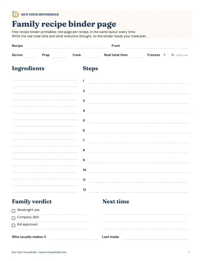 Preview of the family recipe binder pages worksheet.