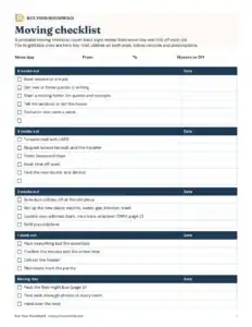 Preview of the blank moving checklist printable