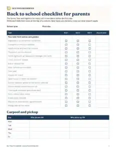 Preview of the blank back to school checklist for parents printable