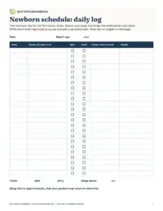 Preview of the blank newborn first weeks log printable