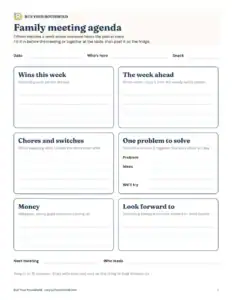 Preview of the blank family meeting agenda printable