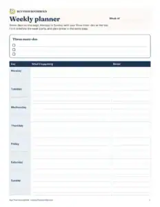 Free weekly planner printable preview: seven days on one page