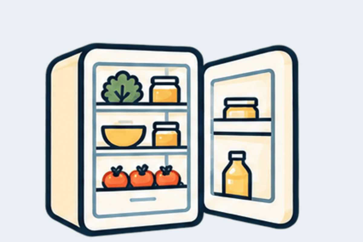 Open refrigerator with ingredients for a meal.