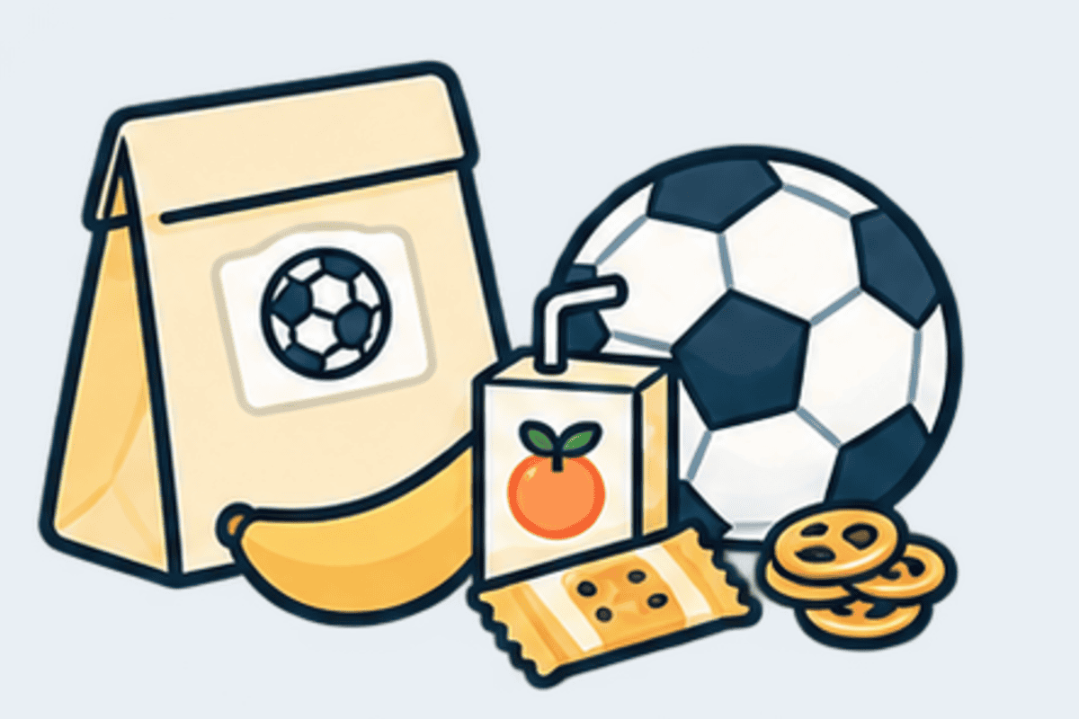 Team snack bag ideas: a snack bag, juice, fruit, crackers and a soccer ball.