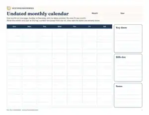 Preview of the blank undated calendar printable